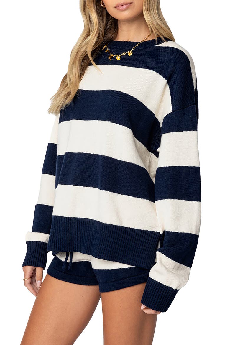 Riley Oversize Stripe Cotton Sweater, Alternate, color, NAVY-AND-CREAM