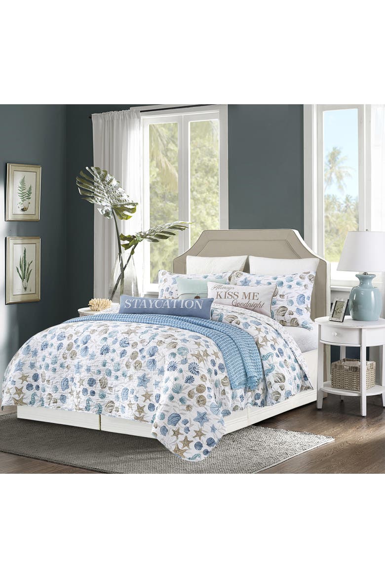Coastal Shell Bedding Quilt Collection Sets, Main, color, Blue