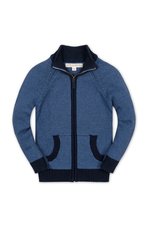 Kids' Organic Full Zip Raglan Mock Neck Sweater