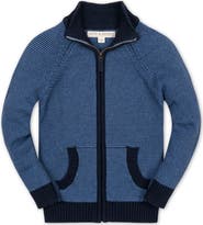Hope & Henry Kids' Organic Full Zip Raglan Mock Neck Sweater