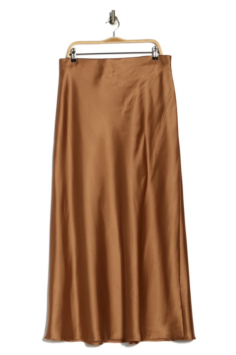 Satin A-Line Skirt, Alternate, color, CARAMEL