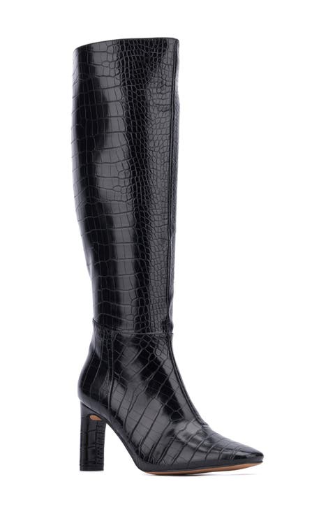 Isabelle Croc Embossed Knee High Boot (Women)