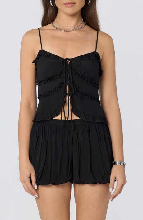 Kailey Tie Front Ruffle Trim Top