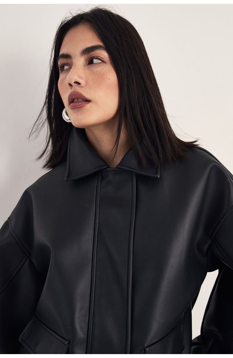NASTY GAL Longline Faux Leather Bomber Jacket, Alternate, color, Black