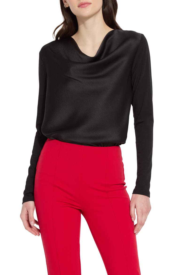 Ingrid Cowl Neck Mix Media Top, Main, color, BLACK