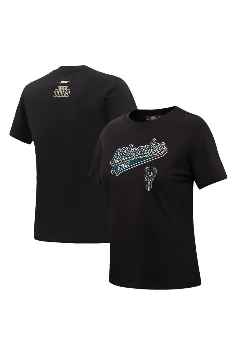 Women's Pro Standard Black Milwaukee Bucks Script Boyfriend T-Shirt, Main, color, Black