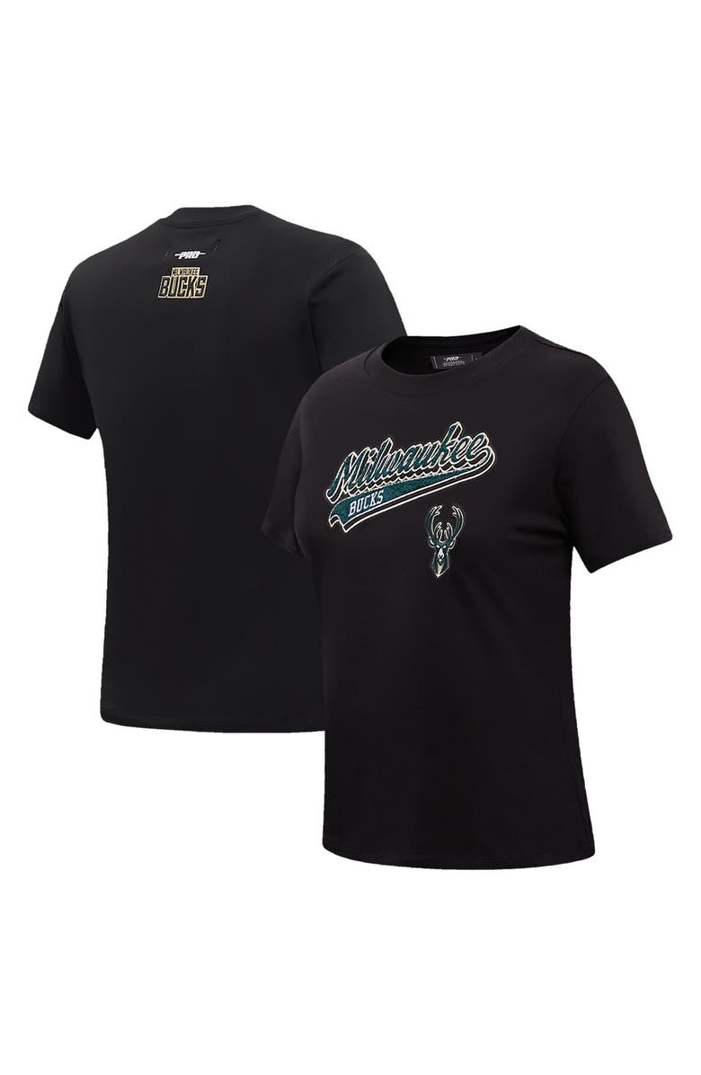 PRO STANDARD Women's Pro Standard Black Milwaukee Bucks Script Boyfriend T-Shirt, Main, color, Black