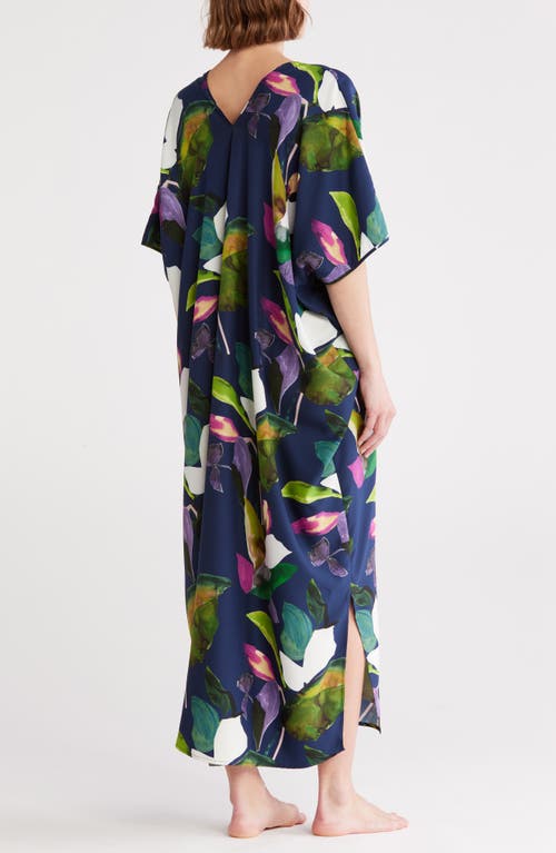 Natori Daido Charmeuse Caftan Nightgown In Blue