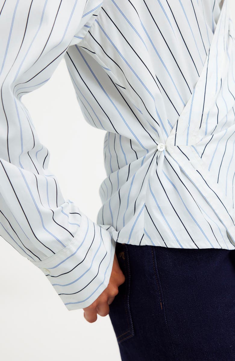 Madewell Stripe Asymmetric Button-Up Shirt, Alternate, color, Hydrangea