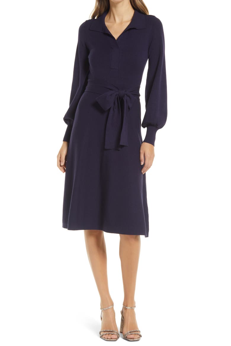 Ballon Long Sleeve Sweater Dress, Main, color, NAVY