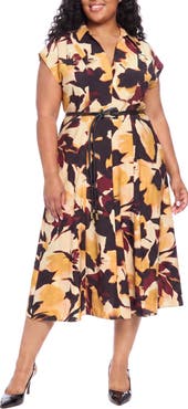 London Times Cap-Sleeved Collared Midi Dress
