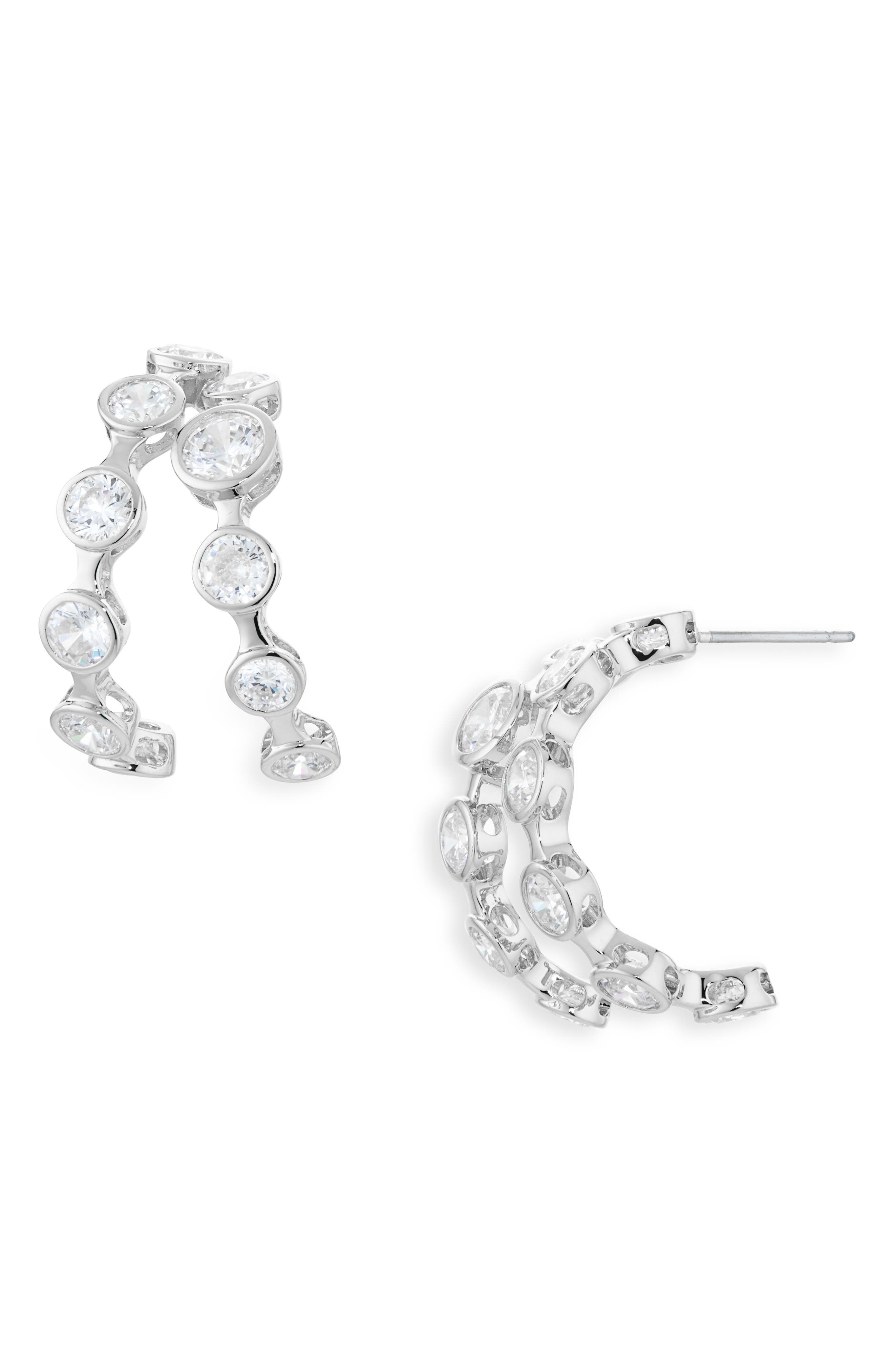 Nadri Brooklyn Cubic Zirconia Double Row Hoop Earrings