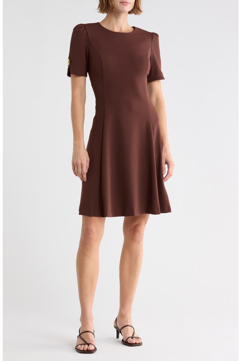Button Sleeve Fit & Flare Dress, Main, color, JAVA