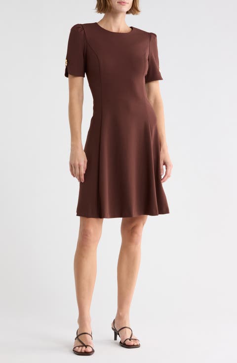 Button Sleeve Fit & Flare Dress