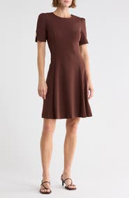 DKNY Button Sleeve Fit & Flare Dress