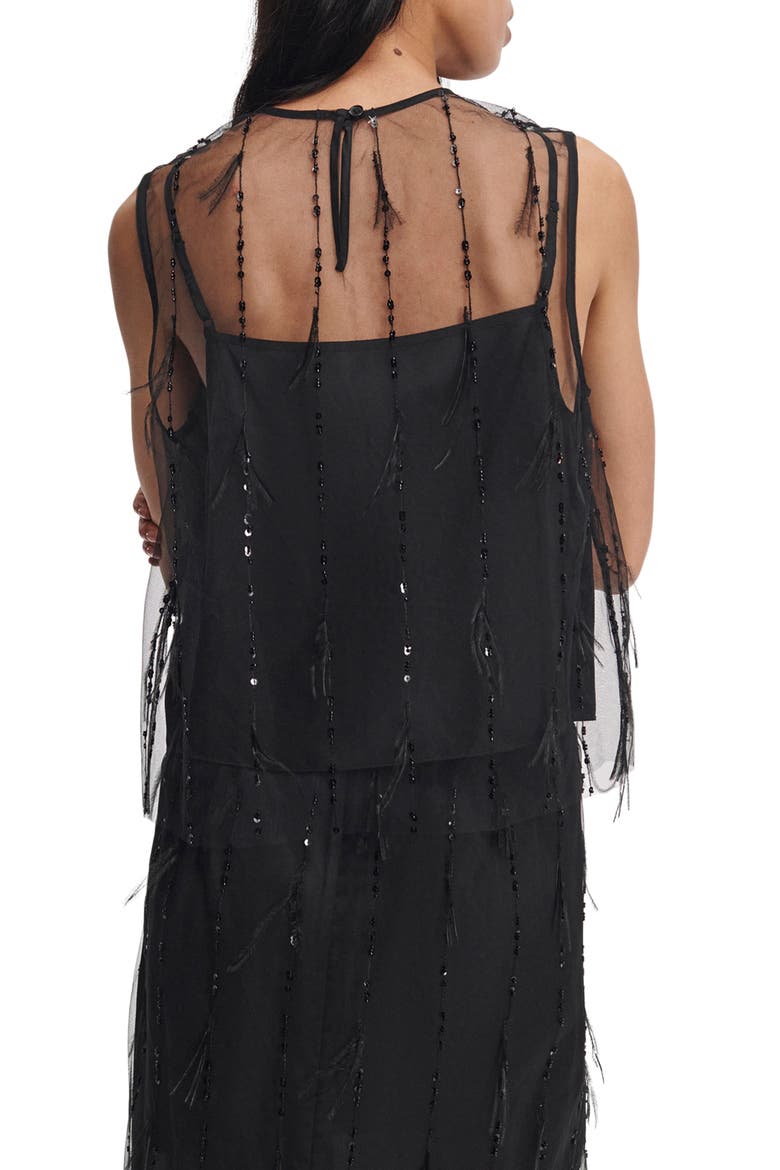 Geena Sequin Ostrich Feather Tank, Alternate, color, BLACK