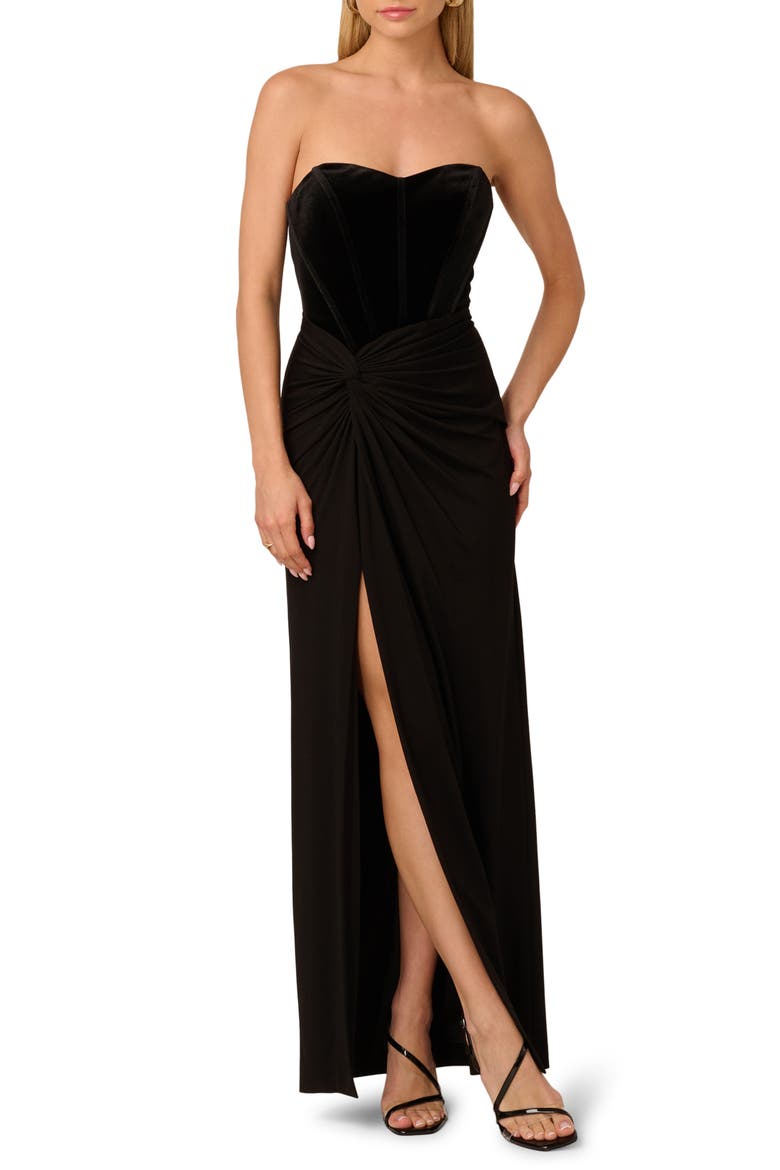 Velvet & Jerset Slit Gown, Main, color, BLACK