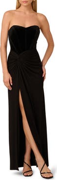 Adrianna Papell Velvet & Jerset Slit Gown