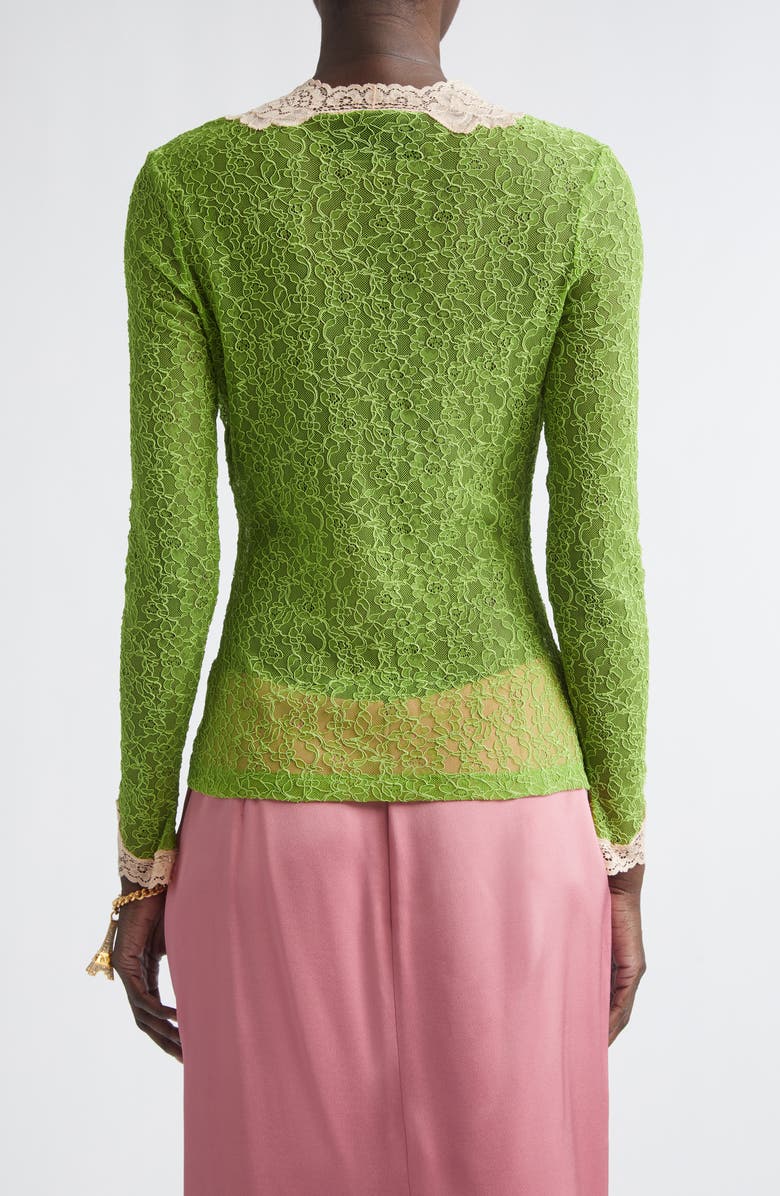 Valentino Scalloped Trim Stretch Lace Cardigan, Alternate, color, Green