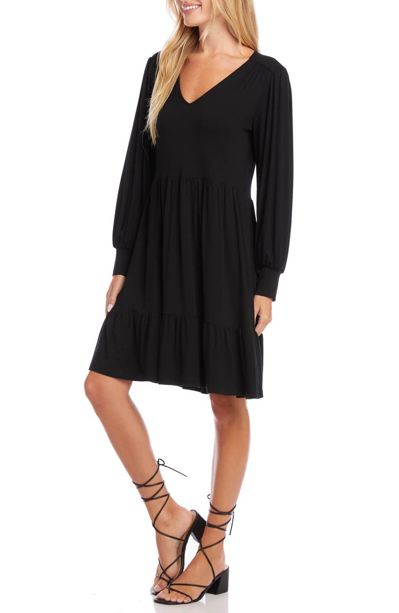 Karen Kane Tiered Long Sleeve Dress, Alternate, color, Black