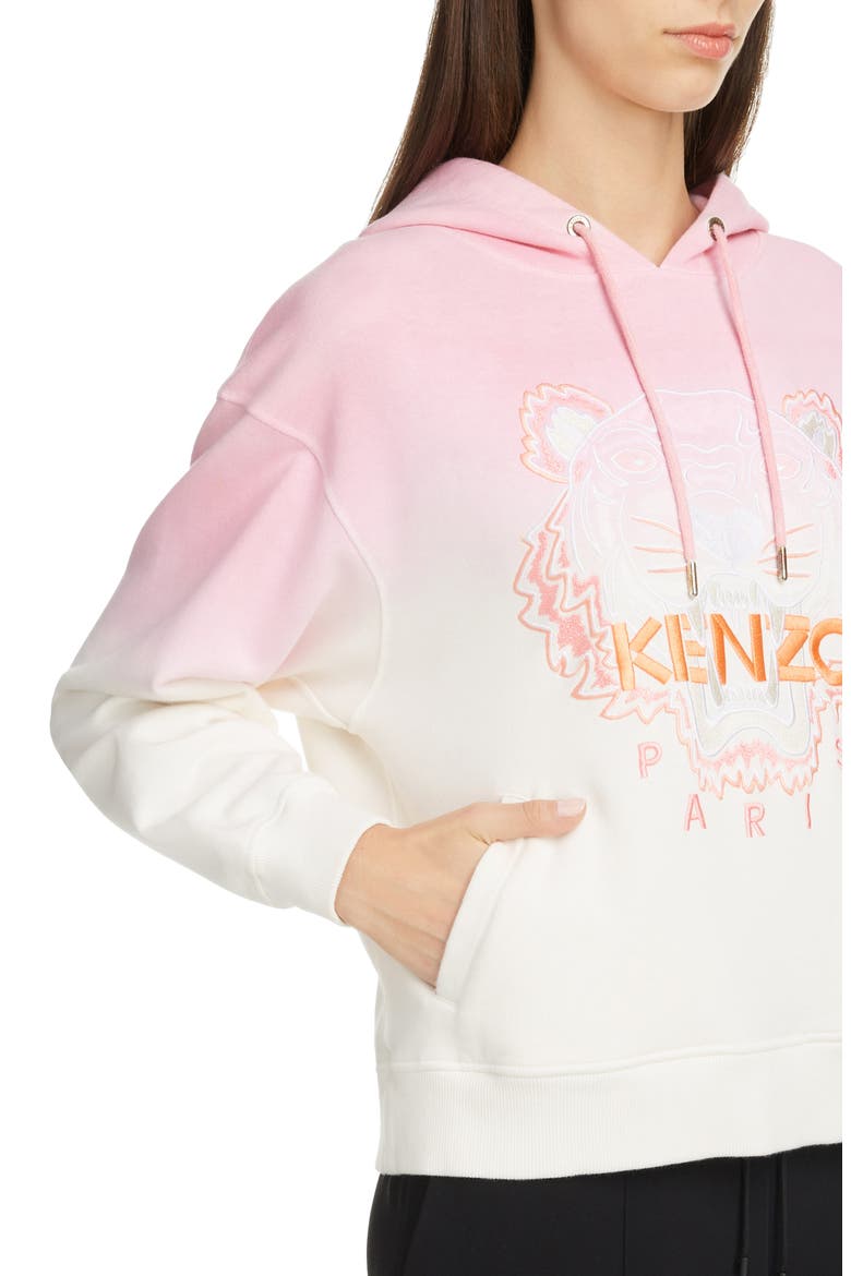 Dip Dye Tiger Logo Cotton Hoodie, Alternate, color, FLAMINGO PINK