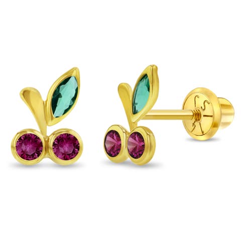 14k Sparkling Cherries Girl Earrings