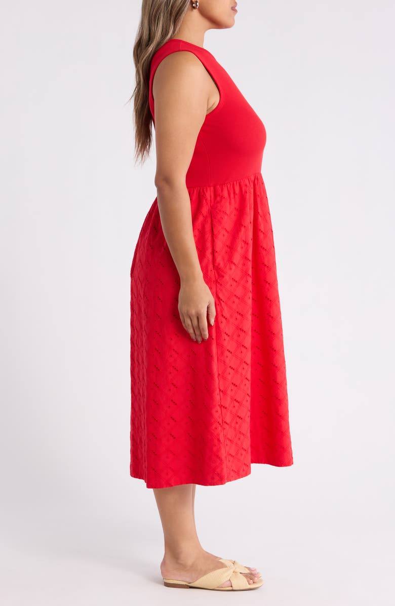 Caslon<sup>®</sup> Mixed Media Midi Dress, Alternate, color, Red Radish