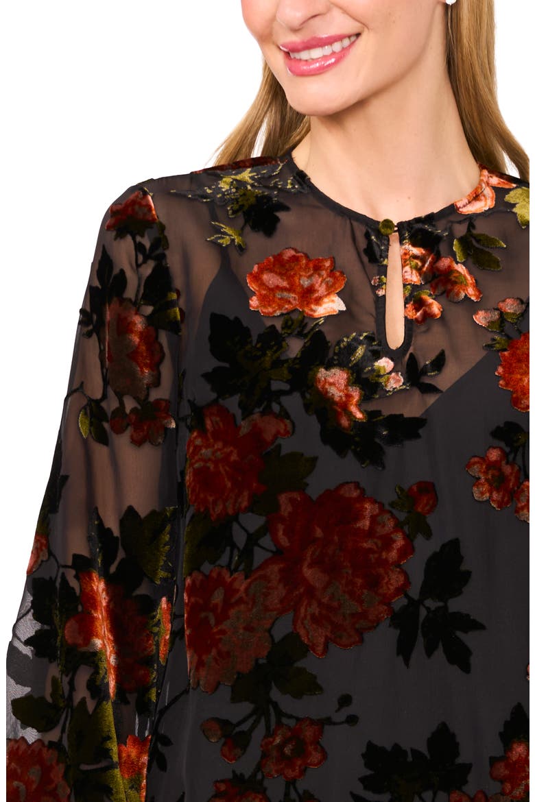 Floral Velvet Burnout Long Sleeve Minidress, Alternate, color, RICH BLACK