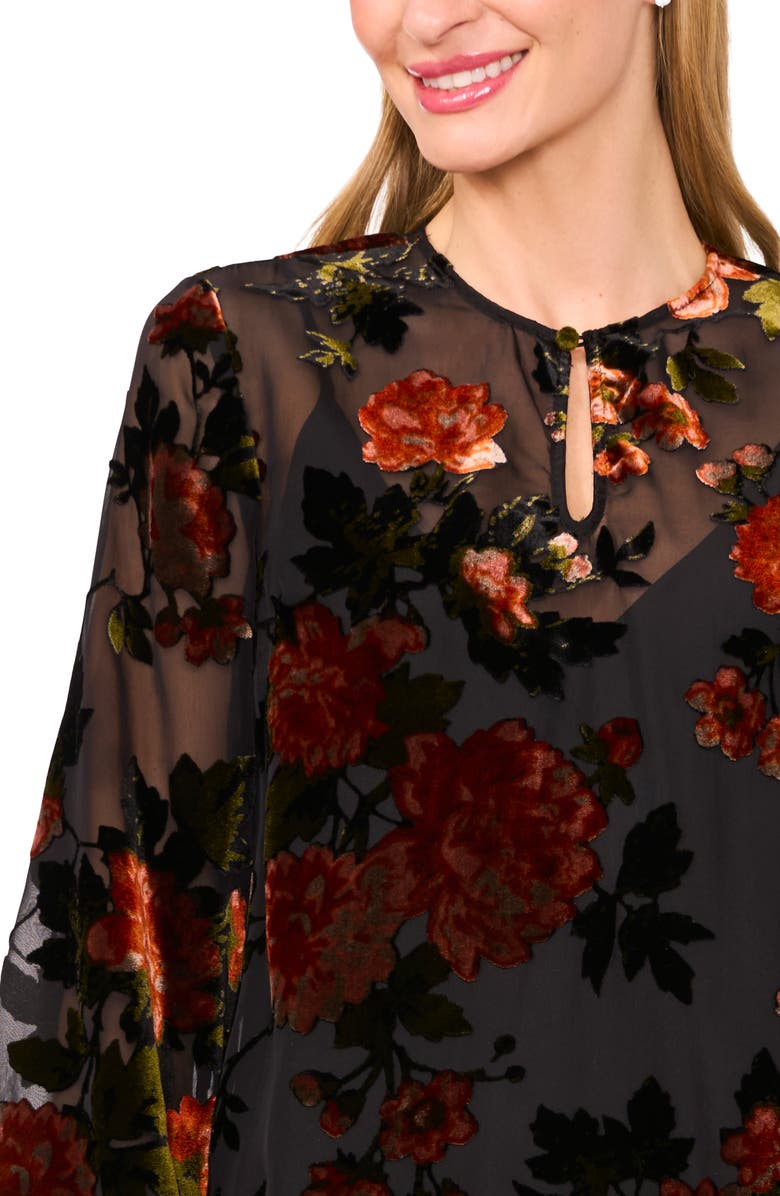 Ted Baker Floral Velvet Burnout Long Sleeve Minidress, Alternate, color, Rich Black