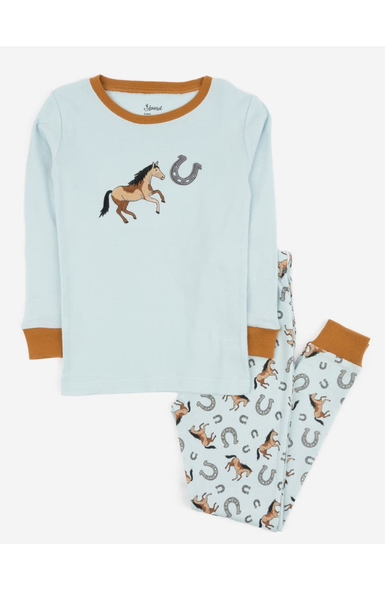 Leveret Kids Two-Piece Cotton Printed Matching Family Pajamas, Coordinated Prints, Main, color, Blue Horse