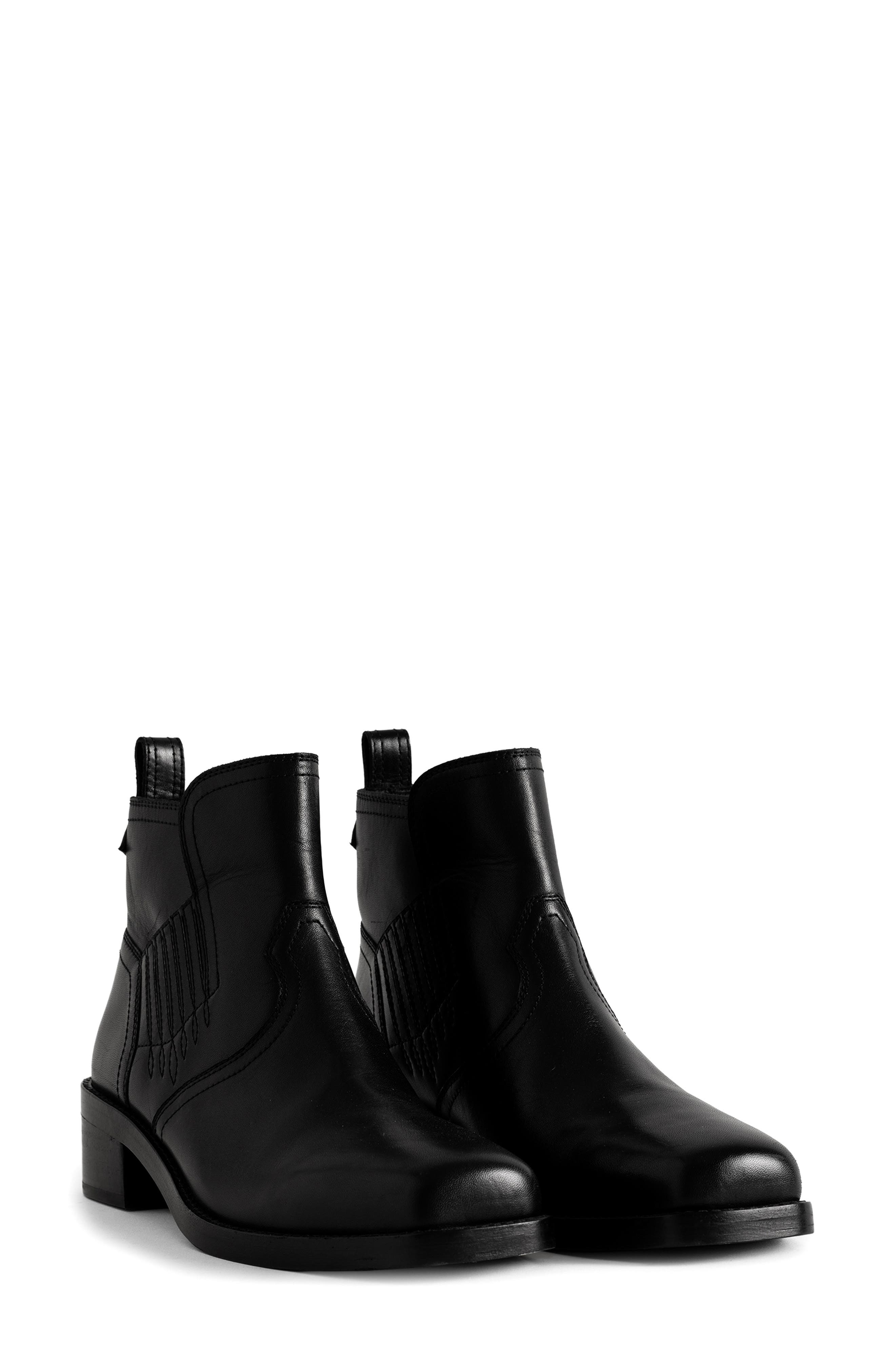 Igata Leather Western Bootie, Main, color, BLACK