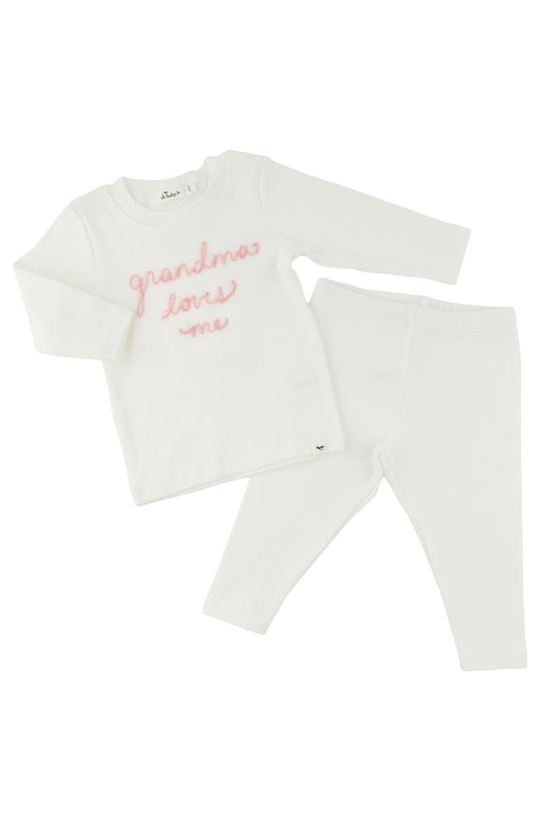Grandma Loves Me Pink Embroidered Two Piece Set, Alternate, color, Cream