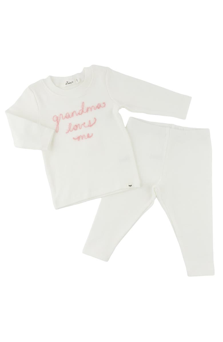oh baby! Grandma Loves Me Pink Embroidered Two Piece Set, Alternate, color, Cream