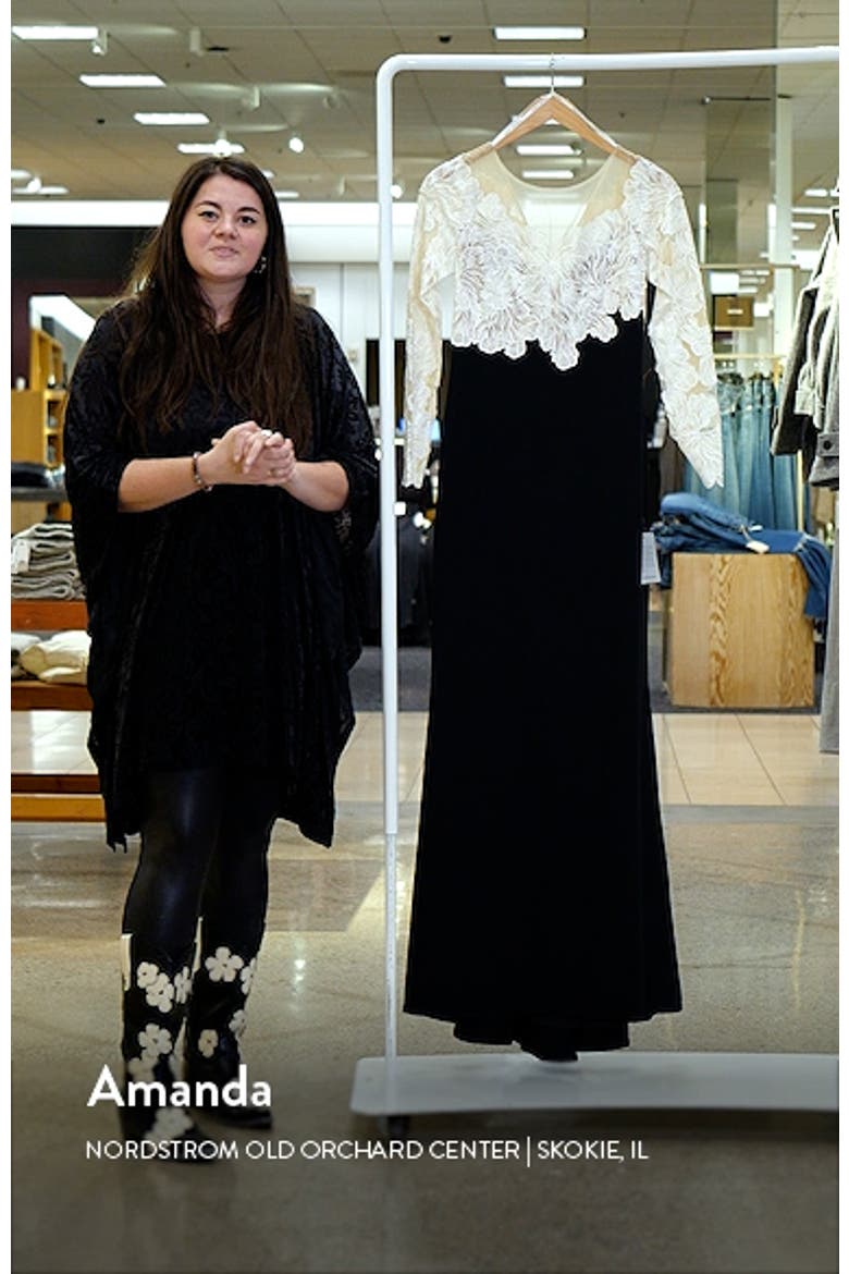 Floral Lace Bodice Mixed Media Long Sleeve Gown video