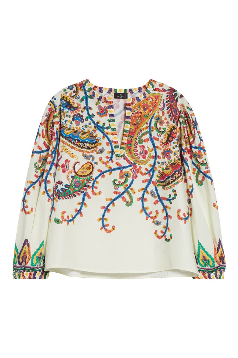 Watercolor Paisley Cotton Top, Alternate, color, PRINT ON WHITE BASE