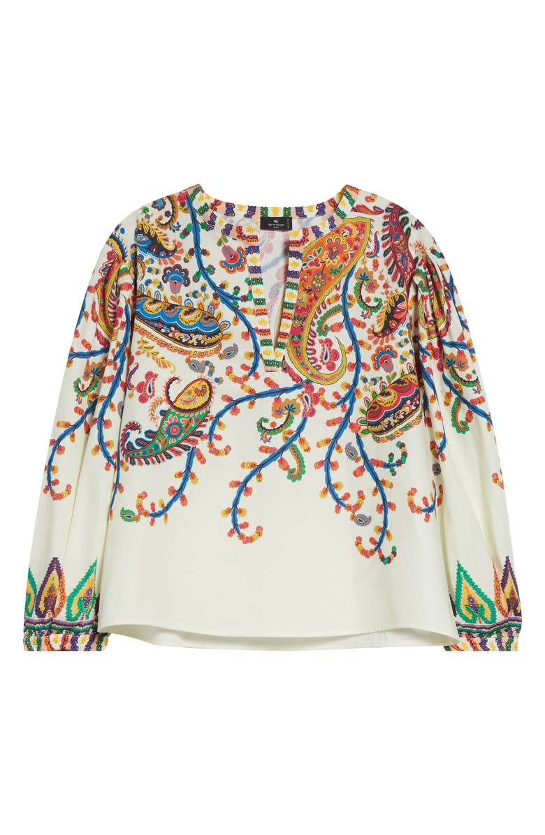 Etro Watercolor Paisley Cotton Top, Main, color, Print On White Base