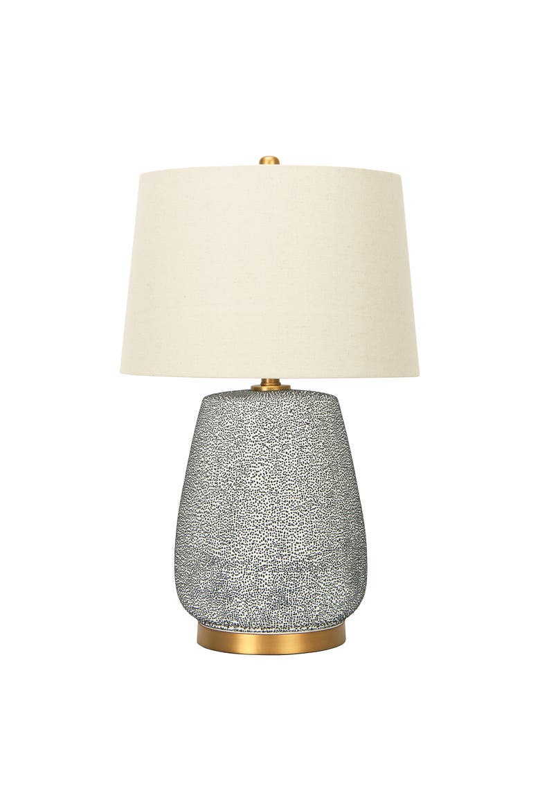 Textured Stoneware Table Lamp with Gold Accents and Linen Shade, Blue and Gold, Main, color, Blue