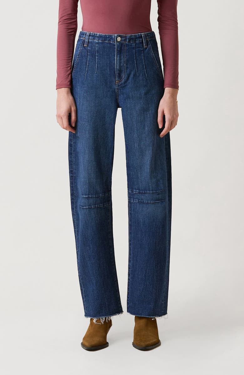 LE JEAN Raw Hem High Waist Barrel Jeans, Main, color, Kindred Spirit