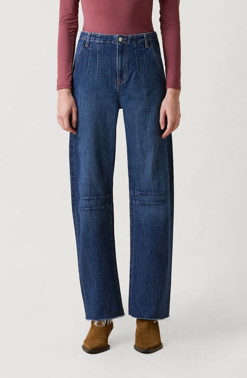 Le Jean Raw Hem High Waist Barrel Jeans In Blue