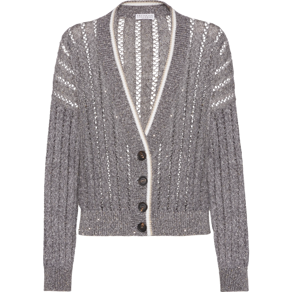 Shop Brunello Cucinelli Dazzling Cardigan In Medium Grey
