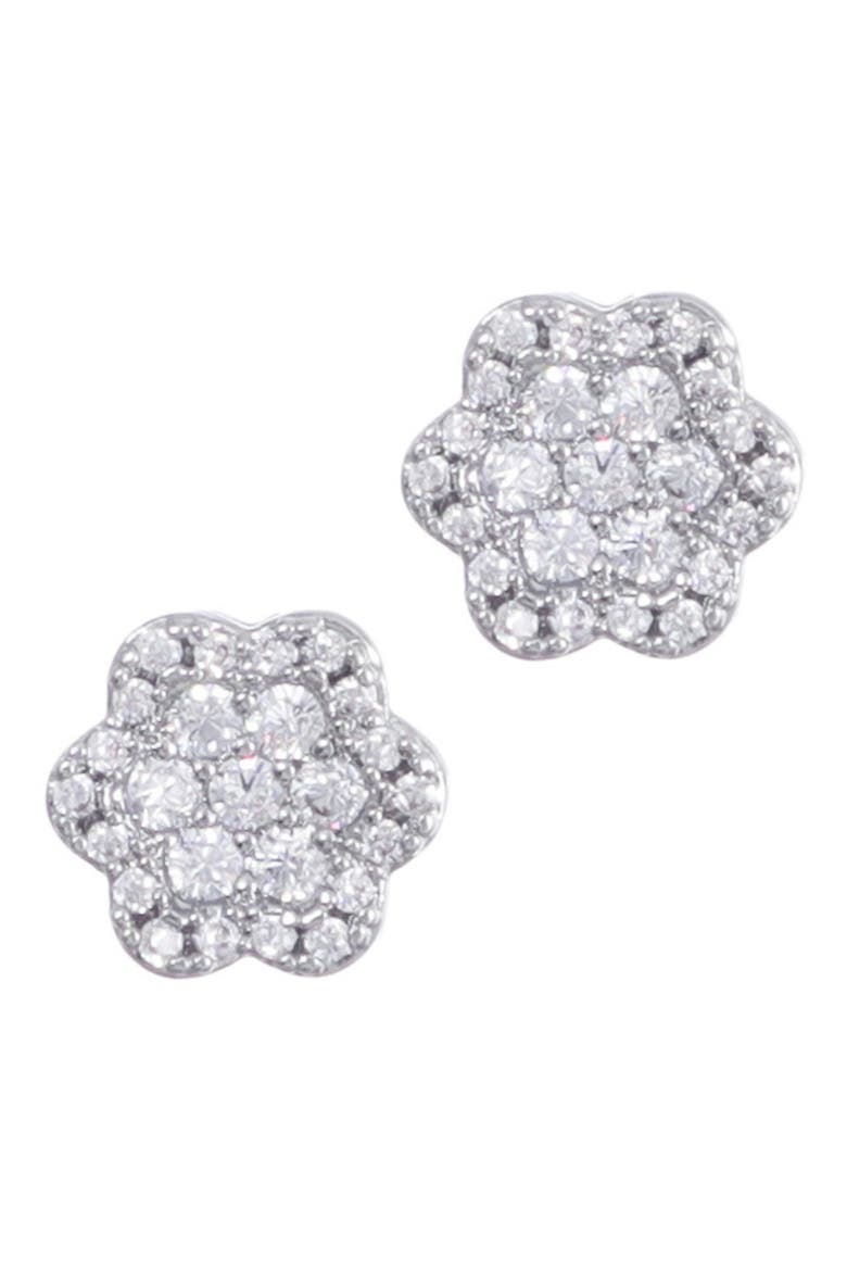 Pavé Cubic Zirconia Flower Halo Stud Earrings, Alternate, color, SILVER
