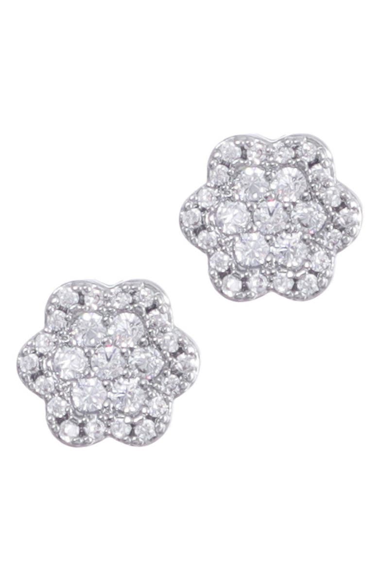 Adornia Pavé Cubic Zirconia Flower Halo Stud Earrings, Alternate, color, Silver