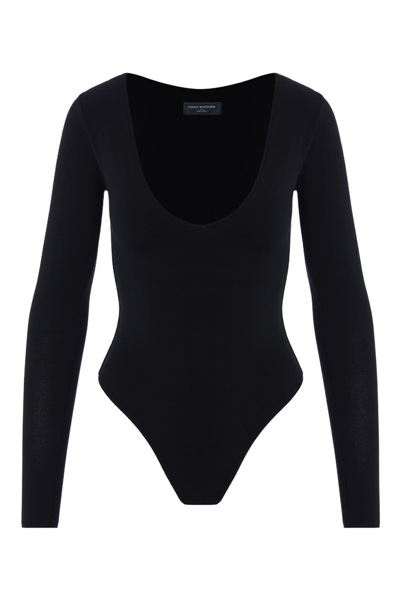 NW Deep V Bodysuit, Alternate, color, BLACK