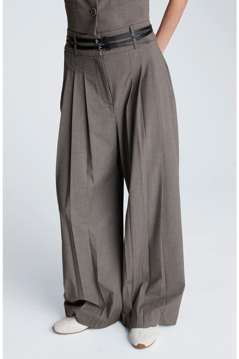 Double Pleat High Waist Wide Leg Pants, Main, color, BLACK/ OYSTER