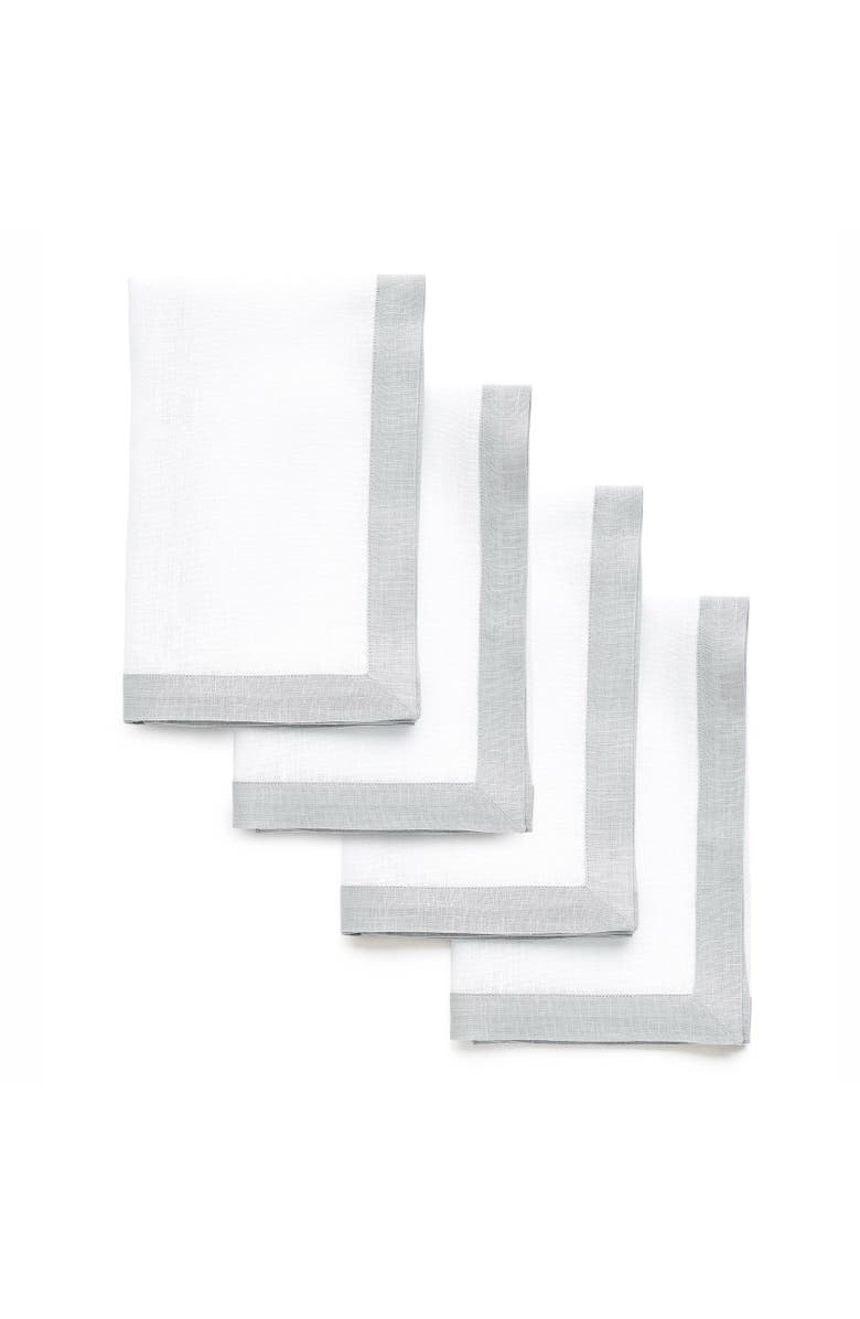 Solino Home Linen Dinner Napkins Set of 4, 20 x 20 Inch for Dining Table, Holiday and Everyday Table Decor - Classic, Main, color, Soft Grey And White