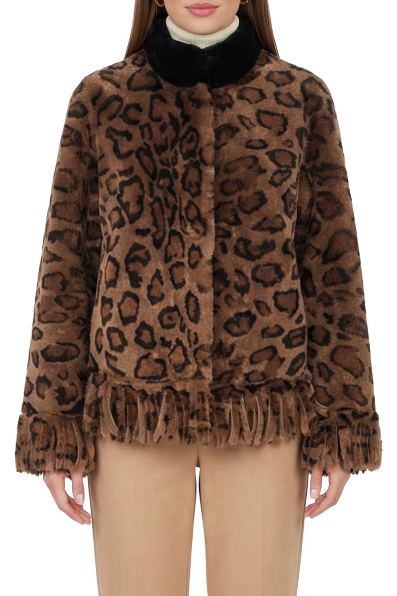 Genuine Shearling Jacket With Fringes, Main, color, LPRD/BLACK