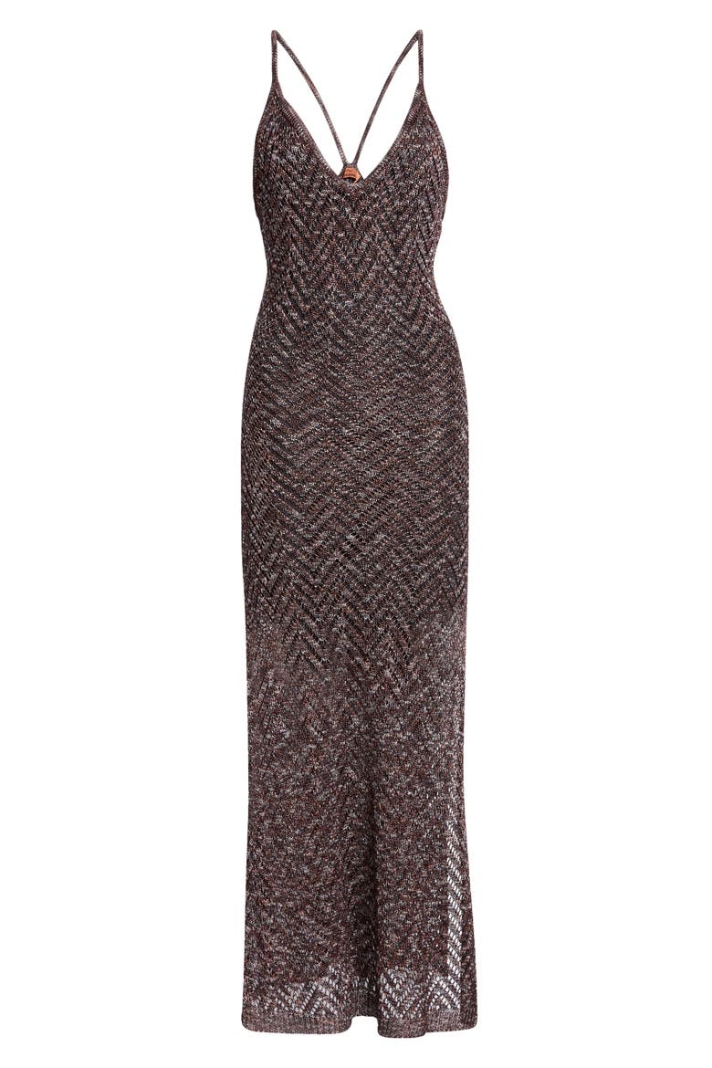 Scoop Neck Sleeveless Metallic Knit Chevron Maxi Dress, Alternate, color, BROWN TONES SPACE-DYED
