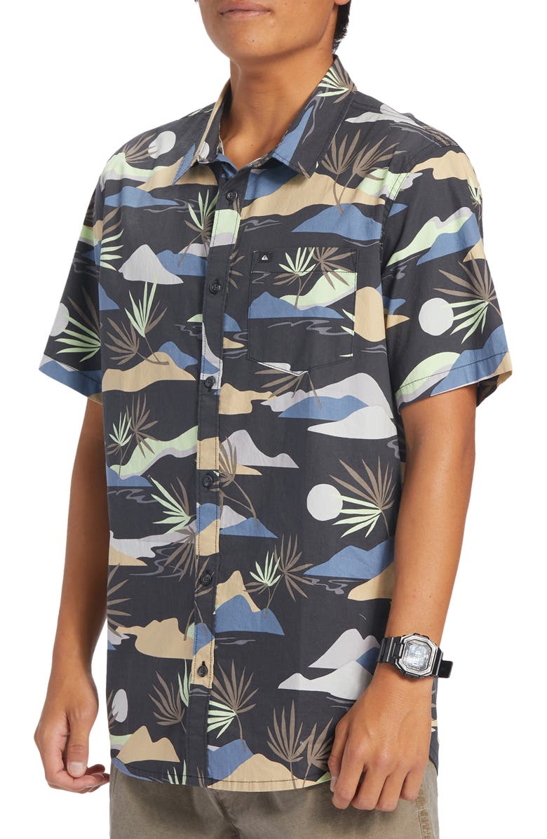 Quiksilver Slow Dazed Short Sleeve Organic Cotton Button-Up Shirt, Alternate, color,