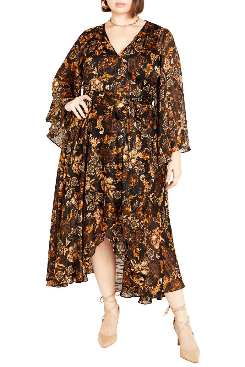 Cameron Paisley Faux Wrap Maxi Dress, Main, color, ORANGE PRINT