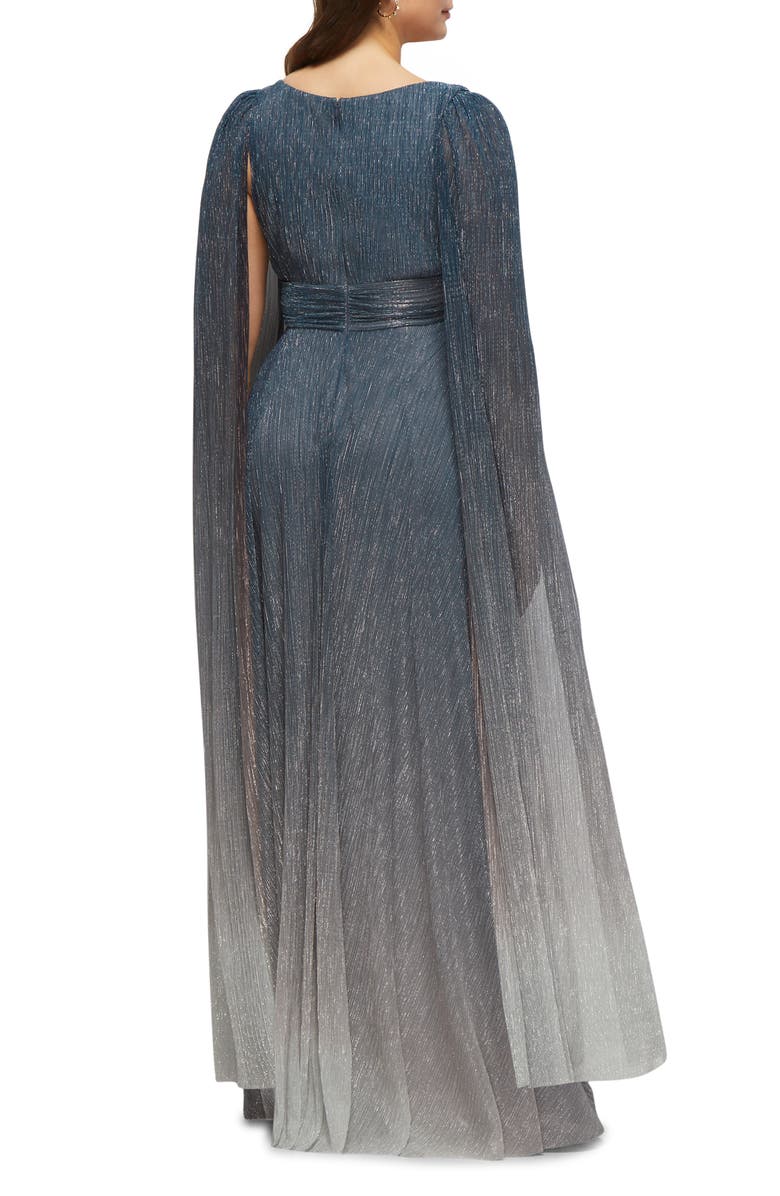 After Six Metallic Cape Sleeve Gown, Alternate, color, Cosmic Blue
